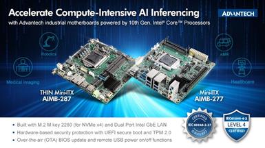 Advantech Mini-ITX AIMB-277 and AIMB-287  with 10th Gen. Intel® Core™ Processors Accelerate Compute-intensive AI Inferencing
